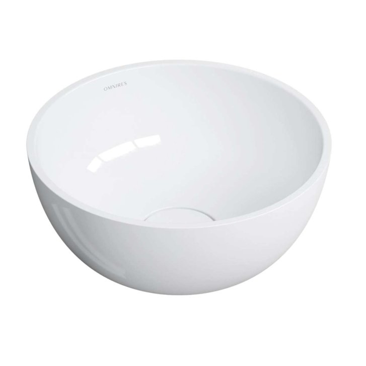 OMNIRES Shell M+ - Umyvadlo na desku, průměr 35 cm, bez přepadu, bez otvoru pro baterii, bílá SHELL350UNBP