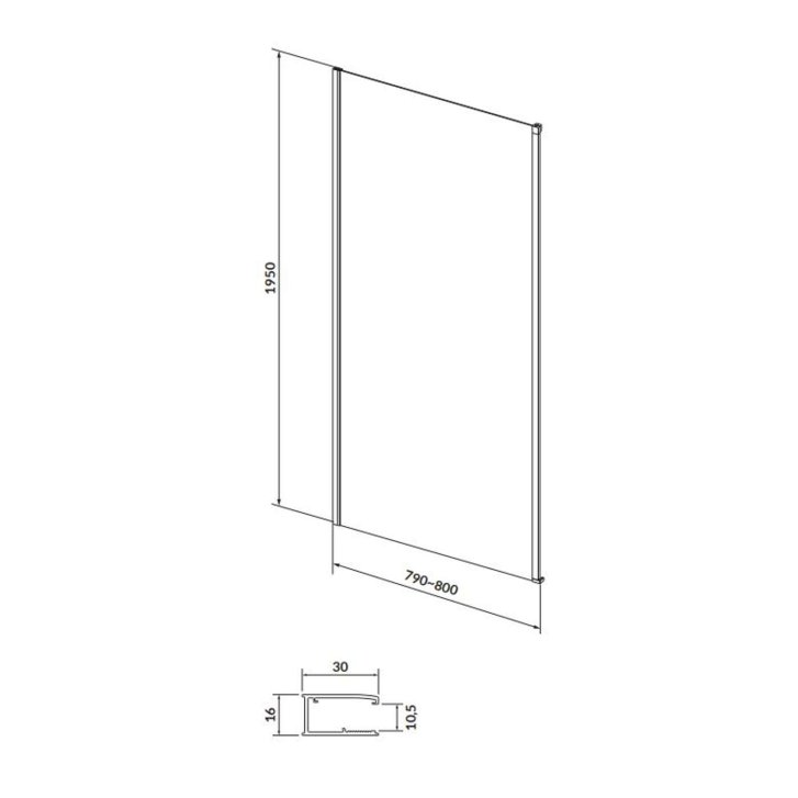 Cersanit Larga - Sprchová stěna 80 cm, černá/čiré sklo S932-133