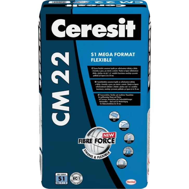 Lepidlo CERESIT CM 22 Mega Format Flexible - Flexibilní lepidlo pro velké formáty a na kritické podklady 25kg, KS.72657