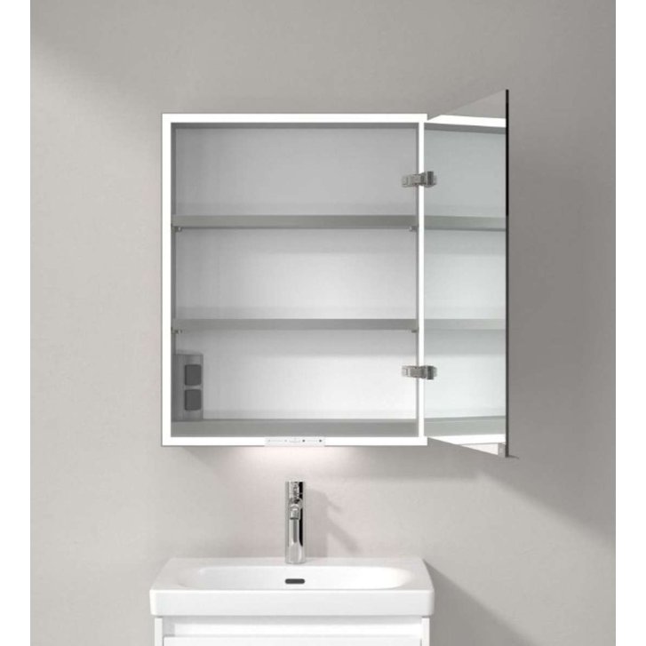 Villeroy & Boch My View+ - Zrcadlová skříňka s LED osvětlením 60x75x17 cm, 1 dvířka, panty vpravo, Brilliant White/šedá A4816RVE