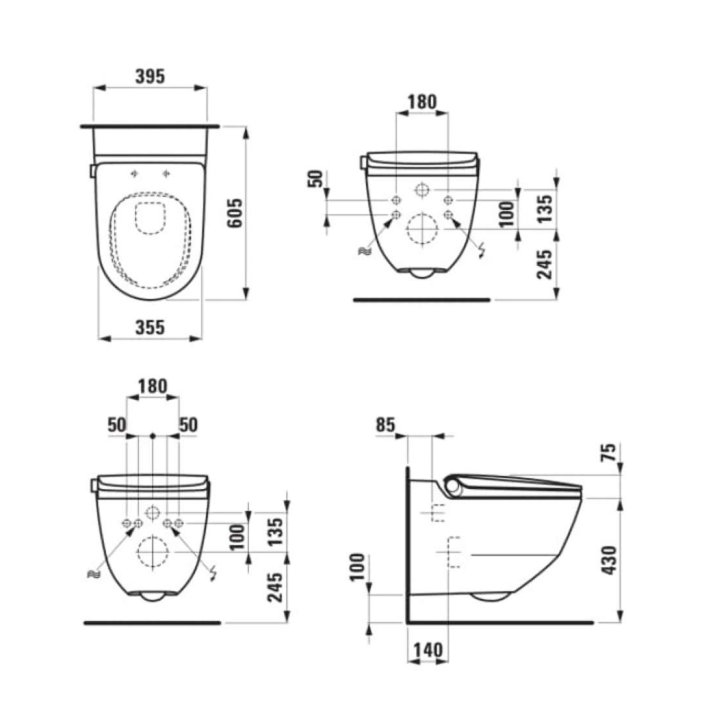 Laufen Cleanet Riva - Elektronický bidet s keramikou, závěsný, Rimless, SoftClose, matná černá/matná černá H8206917230001