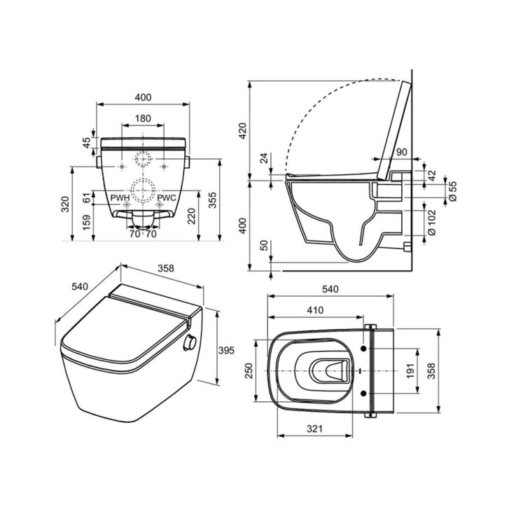 Tece TECEone - Elektronický bidet s keramikou, Rimless, SoftClosie, bílá 9700216