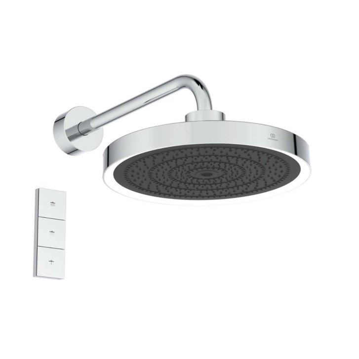 Ideal Standard Idealrain Solos - Hlavová sprcha s připojením, průměr 33 cm, 3 proudy, s LED osvětlením, chrom A7890AA