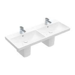 Villeroy Boch AVENTO: dvojité umyvadlo 1200x470mm, 2 otvory pro baterii, bílá Alpin, 4A23CK01