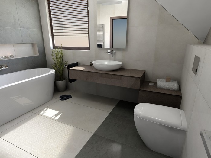 Grafický návrh koupelny s imitací betonu