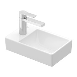 VILLEROY & BOCH Villeroy Boch AVENTO: umývátko 360x220mm pro 1-otvorovou baterii, mycí plocha vpravo, bílá Alpin, 43003R01